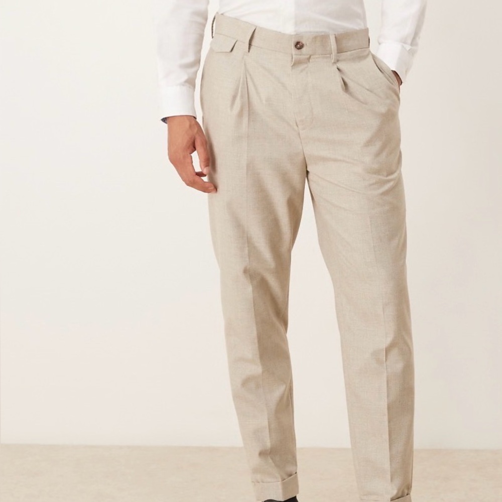 ASOS Light Beige Pleated Dress Trousers men’s